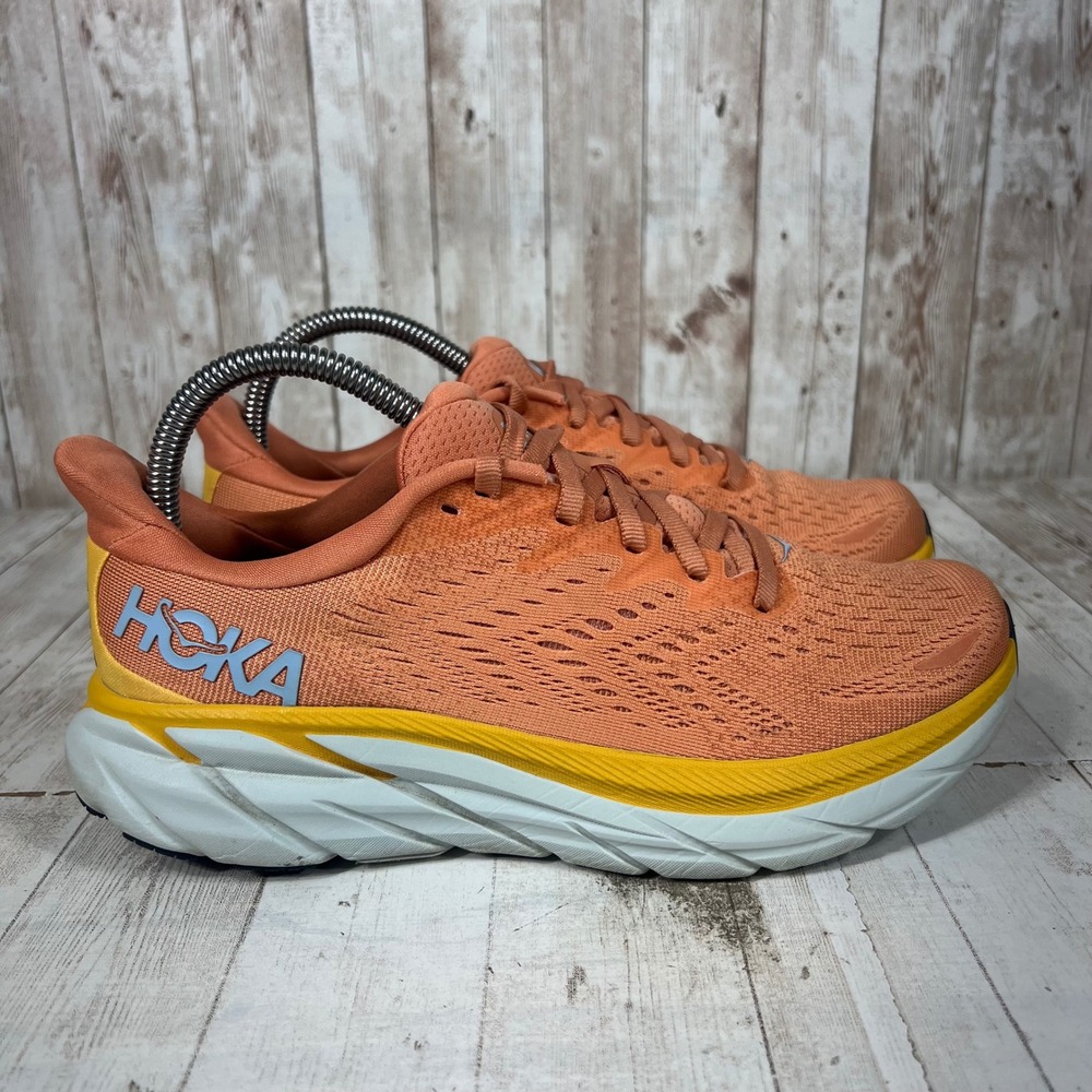 Hoka One One Clifton 8 Women 7.5 Running Shoes Summer Song Cantaloupe SBSCR